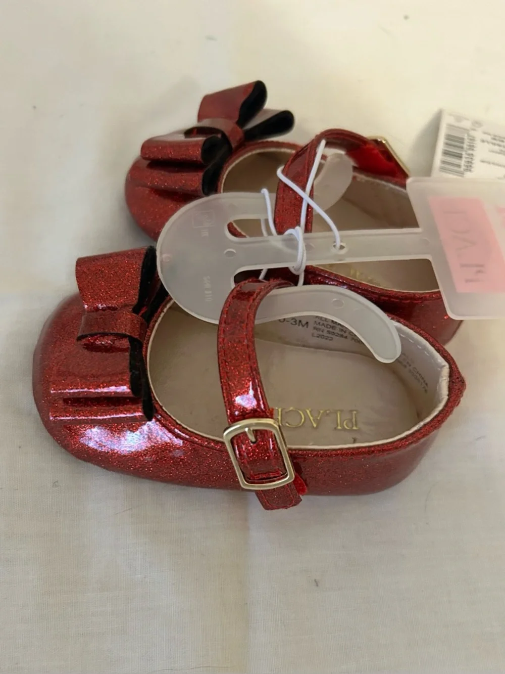 NWT  The Children's Place Red Sparkly Mary Jane With Bows Baby Shoes/0-3 Months